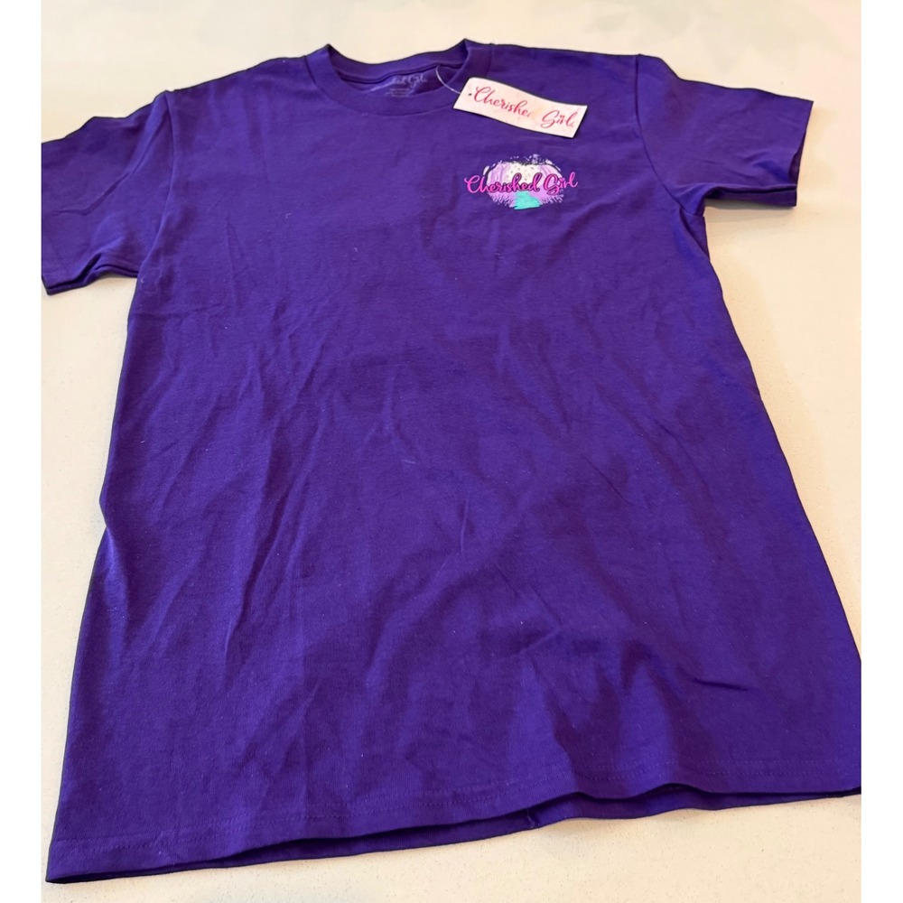 Cherished Girl Purple Christian Graphic T-Shirt Let All Creation Rejoice SM NEW